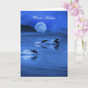 Tarjeta Océano marino de los delfines del solsticio de inv