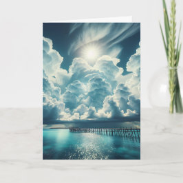 Tarjeta Océano, pavo y nubes esponjosas pensando en ti