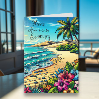 Tarjeta Océano tropical Feliz aniversario personalizado