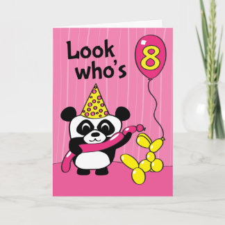 Tarjeta Octavo cumpleaños - Chica Panda con globos