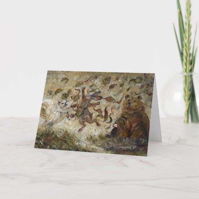 Tarjeta October Fun Whimsical Autumn Forest Animals  (Anverso)