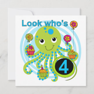 Tarjeta Octopus 4º cumpleaños camisetas y regalos de T