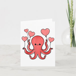 Tarjeta Octopus con globos cardíacos pulpo Día de San Vale