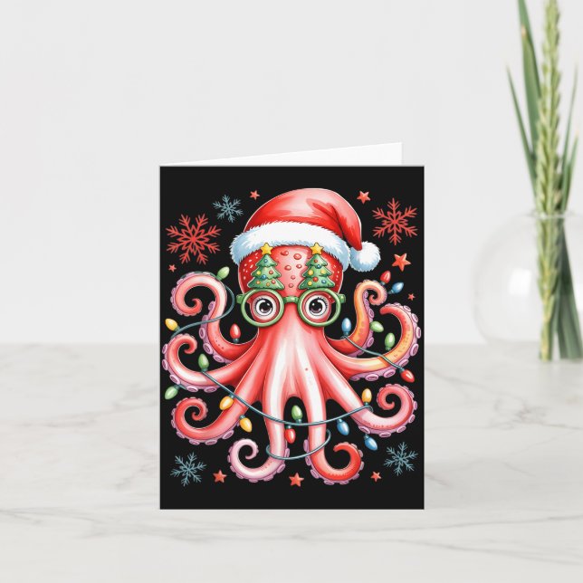 Tarjeta Octopus Gles Santa Hat Christmas Light Ocean Anima (Anverso)