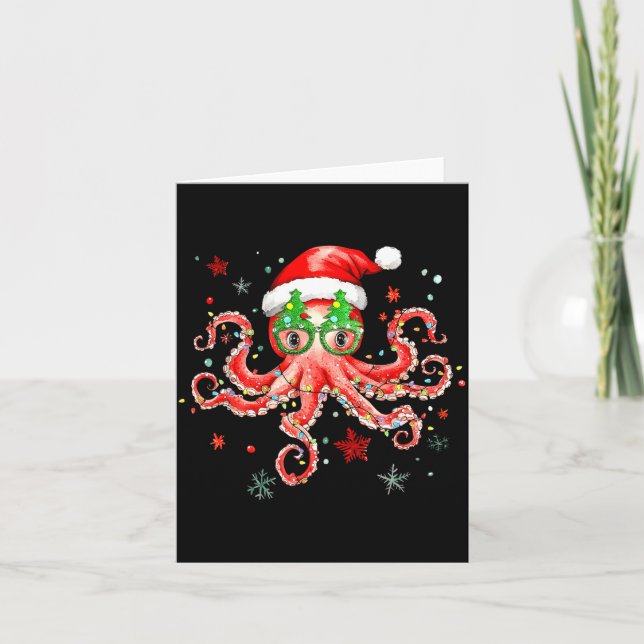 Tarjeta Octopus Gles Santa Hat Christmas Light Ocean Anima (Anverso)