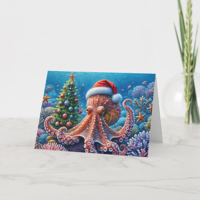 Tarjeta Octopus navidades usando un Santa Hat (Anverso)