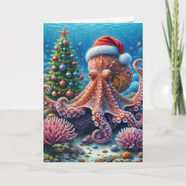 Tarjeta Octopus navidades usando un Santa Hat