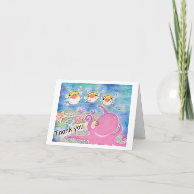 Tarjeta Octopus porcupine fish Music Kids Thank you card (Anverso)