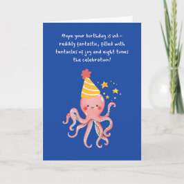 Tarjeta Octopus Tentacle of Joy Whimsy Blue Birday