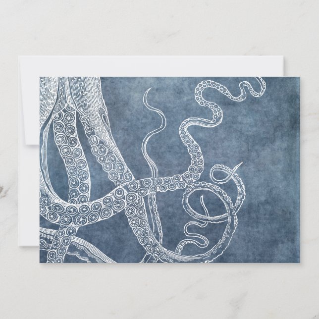 Tarjeta Octopus Twilight Blue Denim Watercolor Art (Anverso)