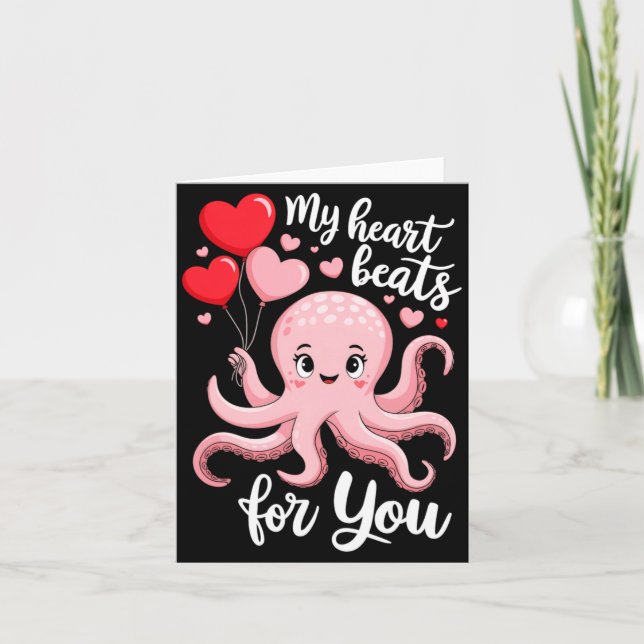 Tarjeta Octopus With Heart Lloons My Heart Beats For You V (Anverso)