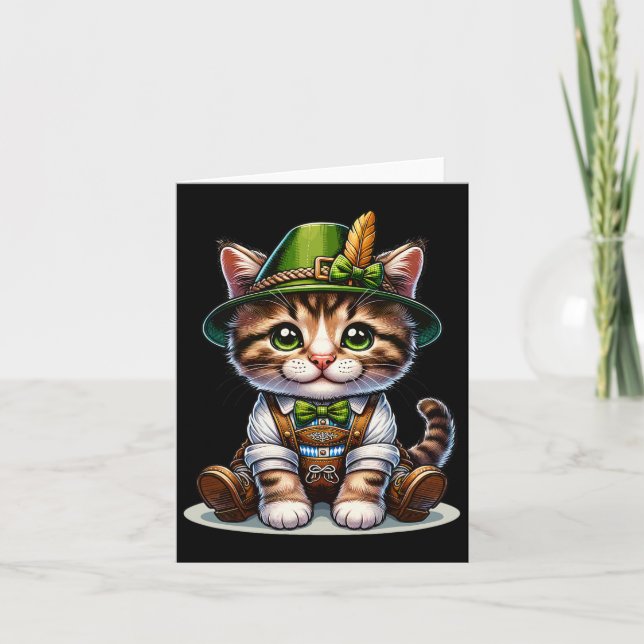 Tarjeta Octubre Fiesta Cat Funny German Bavarian Lederhose (Anverso)