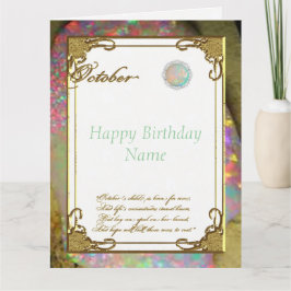 Tarjeta Octubre Opal Birthstone Cumpleaños 8.5 x 11