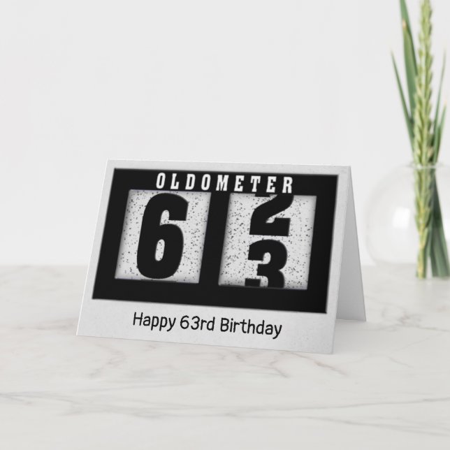 Tarjeta Odómetro negro para 63 cumpleaños (Anverso)