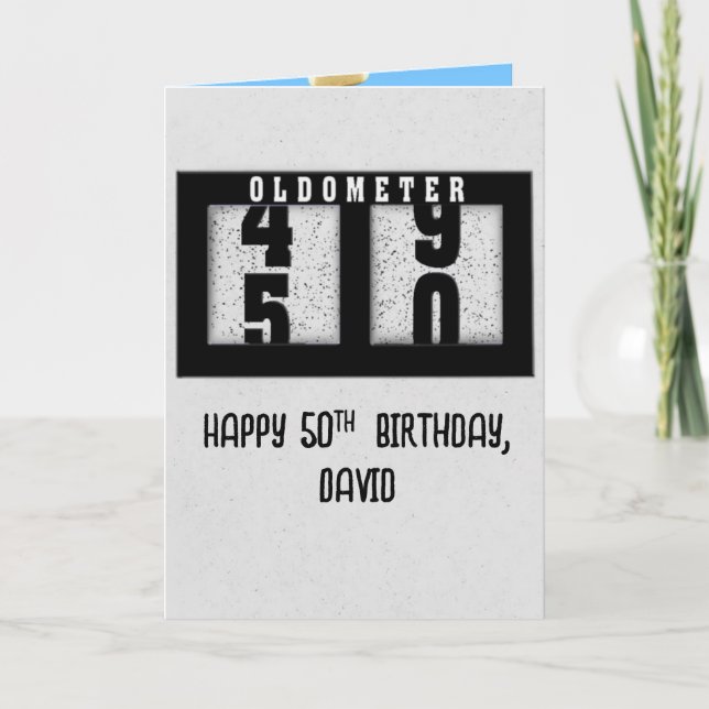 Tarjeta Odómetro negro para el cumpleaños número 50 con no (Anverso)