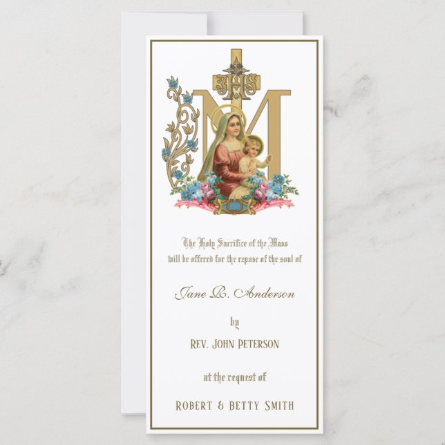 Tarjeta Oferta religiosa católica de misa funeraria (Anverso)