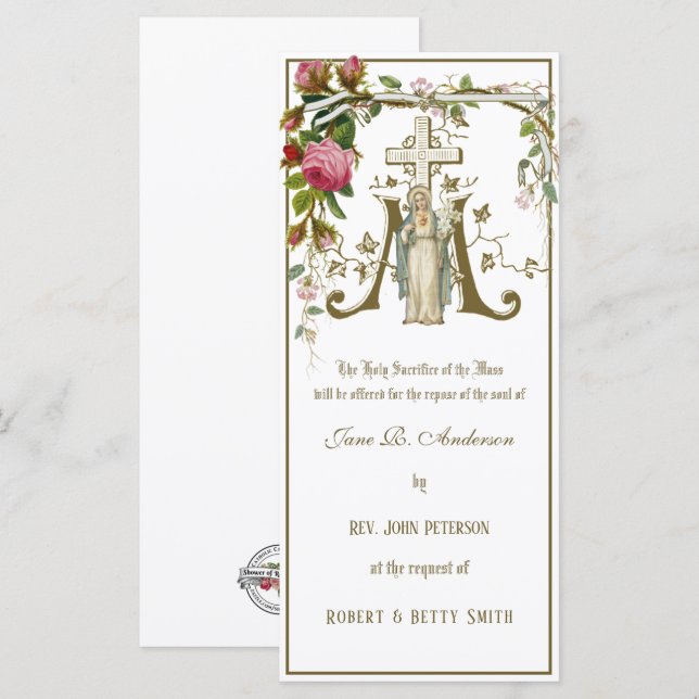Tarjeta Oferta religiosa católica de misa funeraria (Anverso / Reverso)