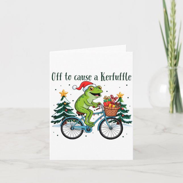 Tarjeta Off To Cause A Kerfuffle Funny Frog Santa Christma (Anverso)