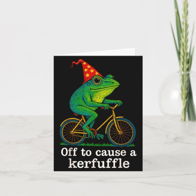 Tarjeta Off To Cause A Kerfuffle Funny Frog Wizard Bicycle (Anverso)