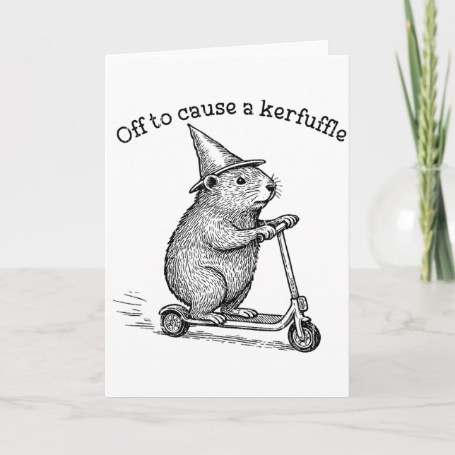 Tarjeta Off To Cause A Kerfuffle, Funny Groundhog Scooter  (Anverso)