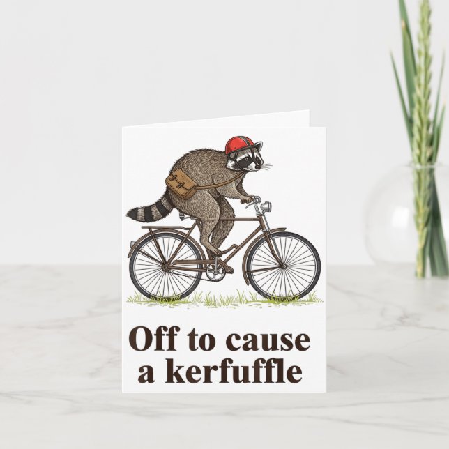 Tarjeta Off To Cause A Kerfuffle Funny Raccoon Meme Boys M (Anverso)