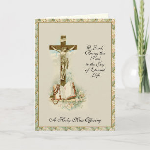 Tarjeta Ofrenda de Cruz para Misa de Súplica Católica Eleg