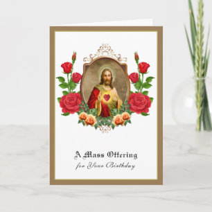 Tarjeta Ofrenda de Misa de Cumpleaños Católica Sagrado Cor
