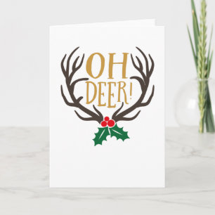 Tarjeta Oh Ciervo Reno Con Cuernos Para Navidad