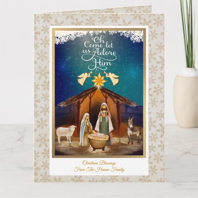 Tarjeta "Oh Come Let Us Adore Him" Nativity Christmas (Anverso)