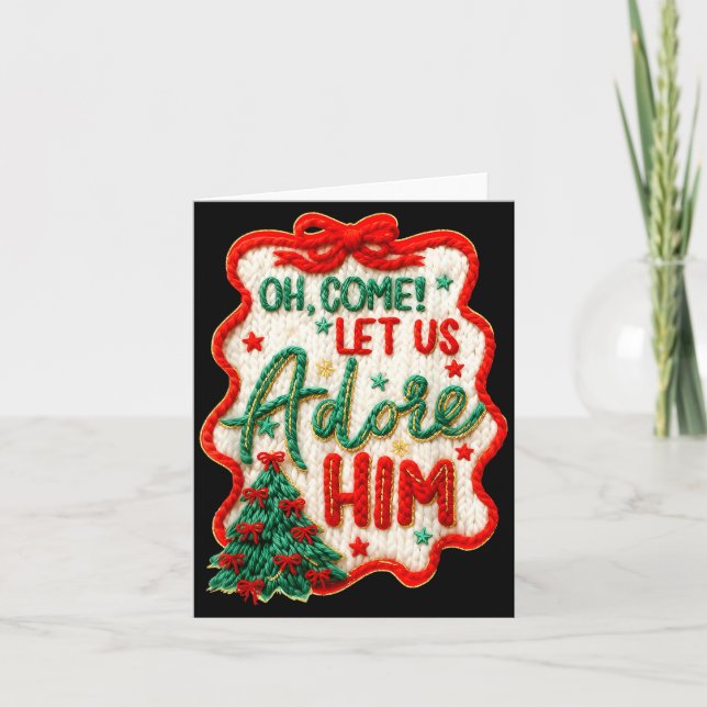 Tarjeta Oh Come Let Us Adore Him Yarn Crochet Nativity Chr (Anverso)