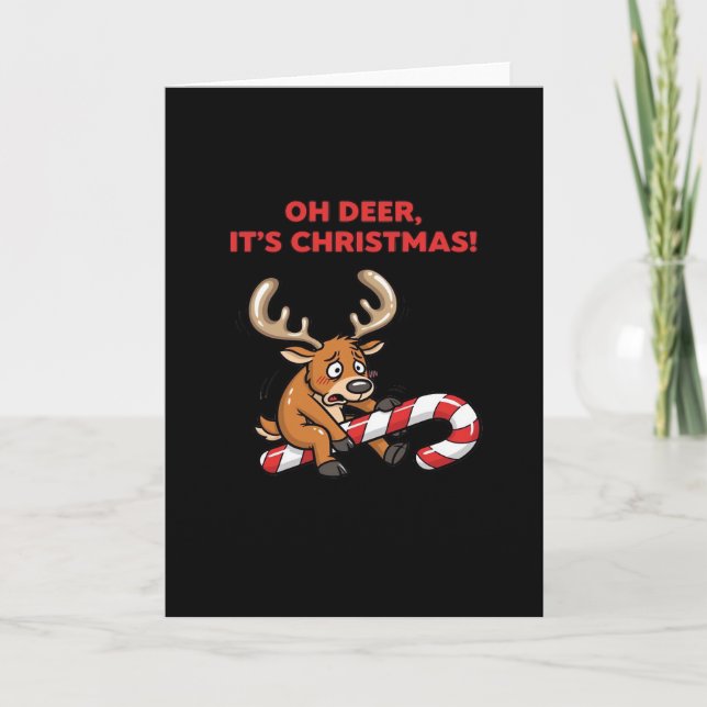 Tarjeta Oh Deer Its Christmas Stressed Reindeer With Sweet (Anverso)