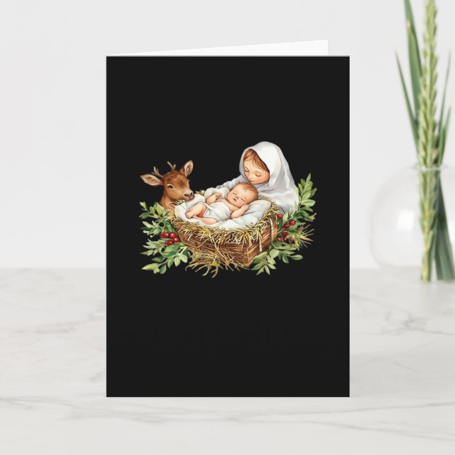 Tarjeta Oh Deer Mary Nativity Scene Christmas Jesus  (Anverso)