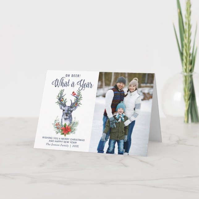 Tarjeta Oh Deer Qué año Feliz Navidad Feriado de la FOTO (Anverso)