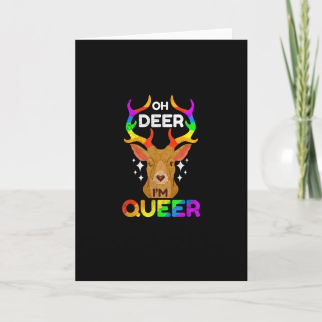 Tarjeta Oh Deer Queer Funny LGBTQ PridFolded Greeting Card (Anverso)