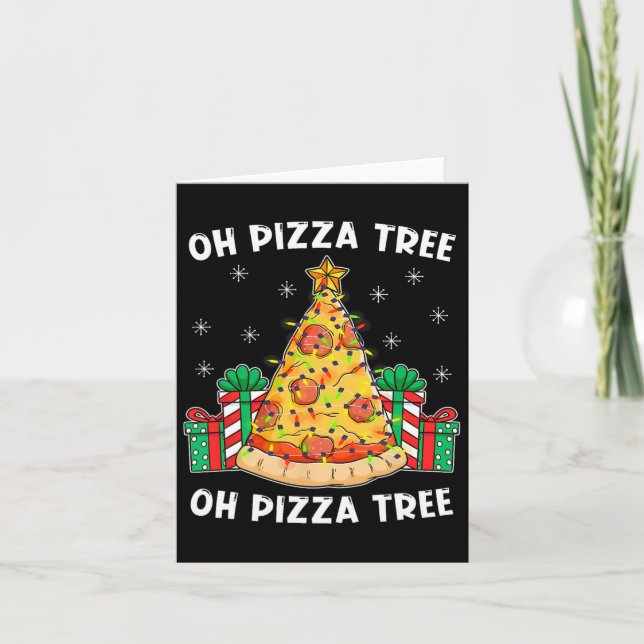 Tarjeta Oh Pizza Tree Xmas Navidades Presentes De Comida P (Anverso)