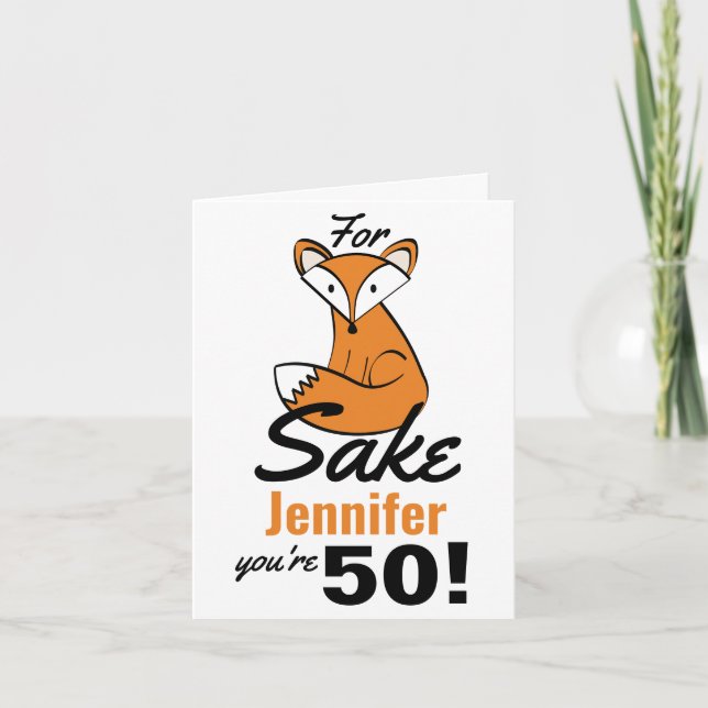 Tarjeta Oh, por el cumpleaños 50 personalizado de Fox Sake (Anverso)