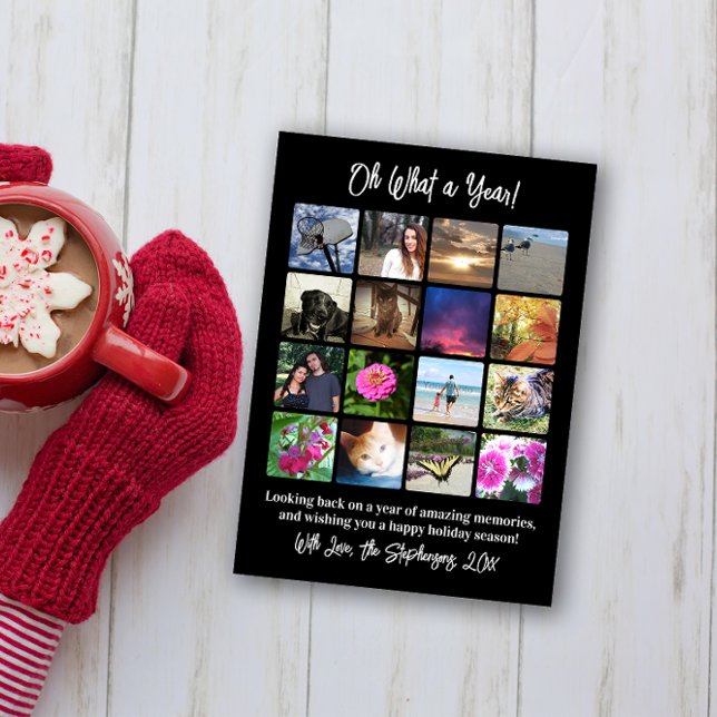 Tarjeta Oh Qué año en la colección de fotos 16 de Review (year in review photo collage 16 photo christmas card)
