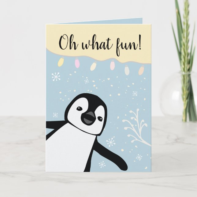 Tarjeta Oh Qué Diversión | Pingüino | Navidades familiares (Anverso)