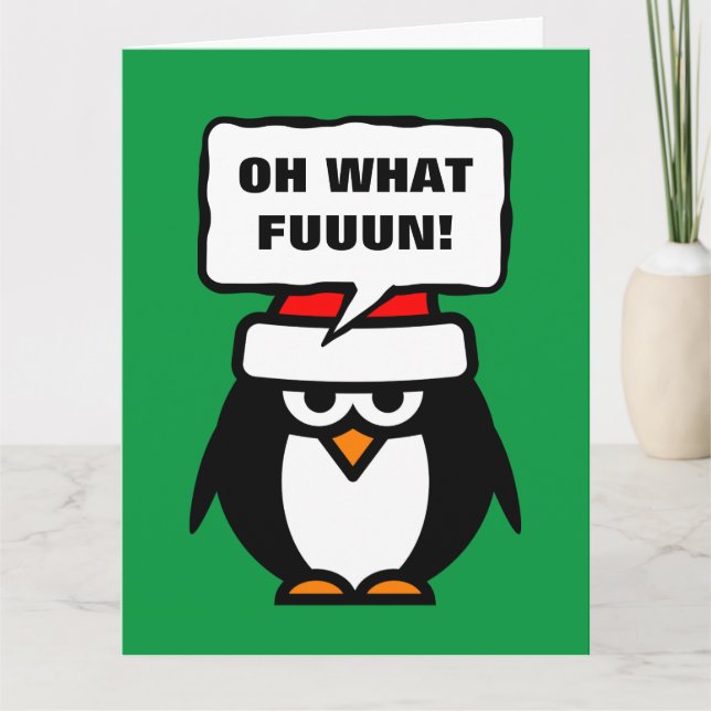 Tarjeta Oh Qué personalizado de pingüino divertido Navidad (Anverso)