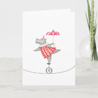 Tarjeta Oh what a circus! hippo unicycle tightrope card