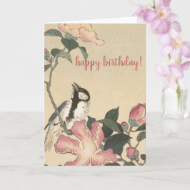 Tarjeta Ohara Koson, flores de pájaro y rosa - Cumpleaños