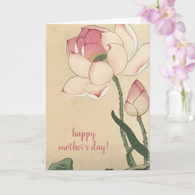 Tarjeta Ohara Koson, Pink Lotus, Día de la Madre del Arte  (Orquídea)