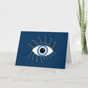 Tarjeta Ojo Malvado Griego Con Azotes De Oro Blanco Azul