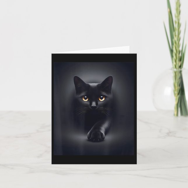 Tarjeta Ojos amarillos de gato negro (Anverso)