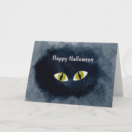 Tarjeta Ojos de gato negro de Halloween acuarela