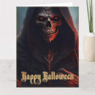 Tarjeta Ojos rojos brillantes Segador Arte de Halloween