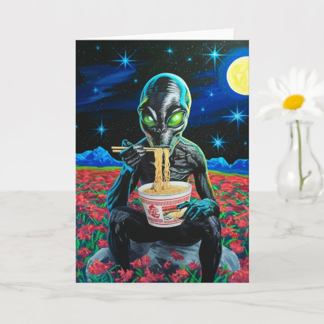 Tarjeta Ojos verdes negros ajenos comiendo fideos todas la (Planta pequeña)