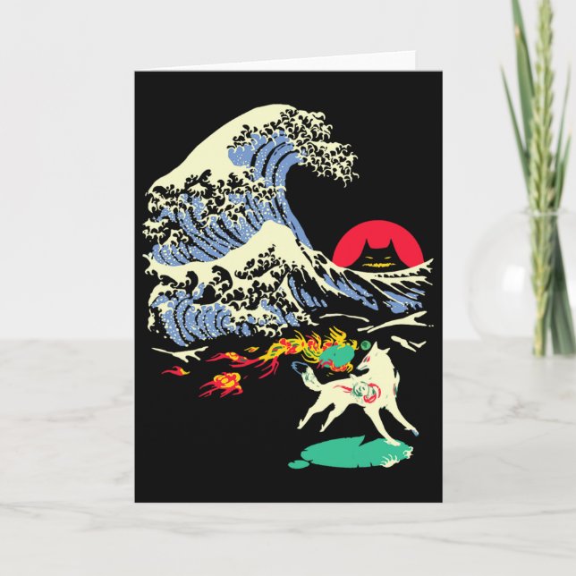 Tarjeta Okami Amaterasu Sun God Wolf The Great Wave Video (Anverso)
