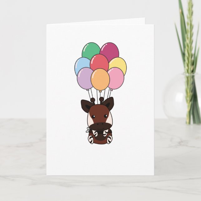 Tarjeta Okapi vuela Con Globos Coloridos (Anverso)