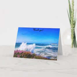 Tarjeta Ola asombrosa sobre el acantilado florido rosa en